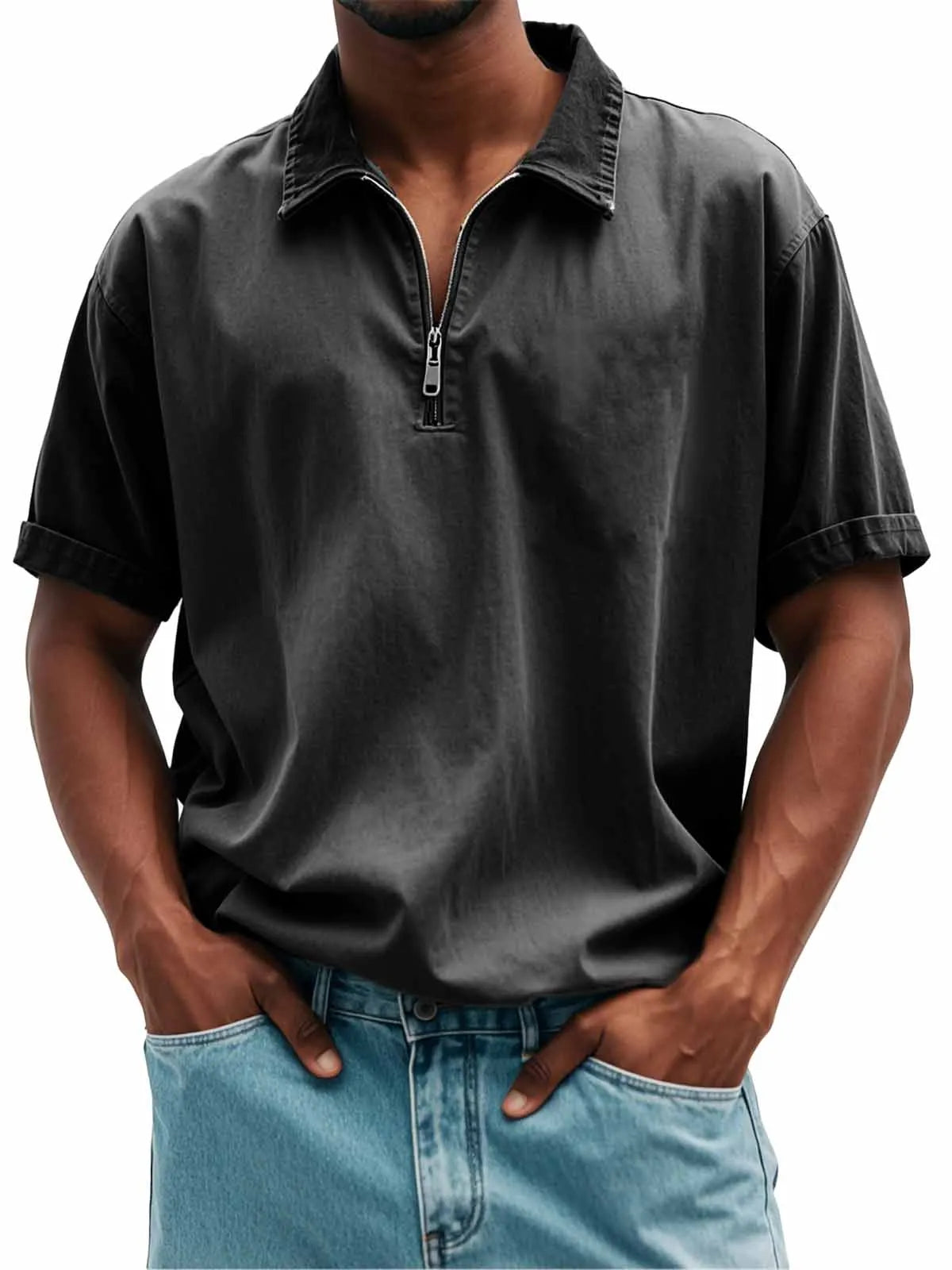 Men's Fashion Retro Casual Stand Collar Short Sleeve Polo Shirt