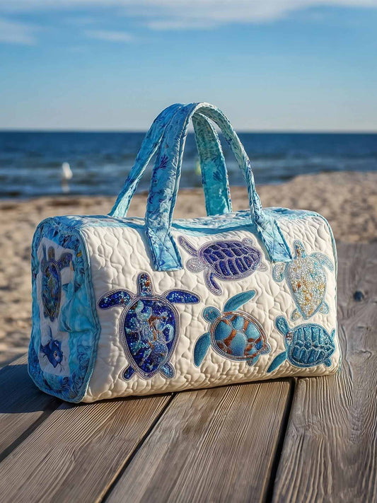 Turtle Charm Quilted Duffle Bag