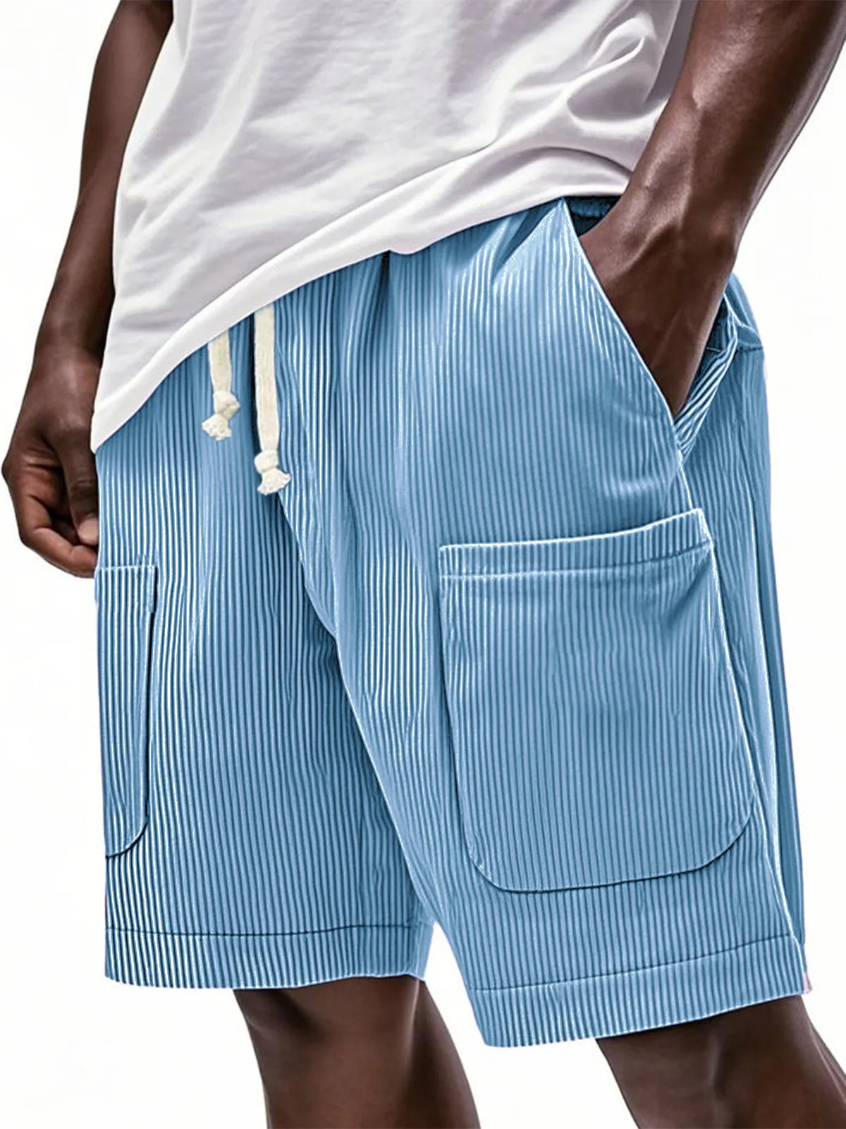 Men's Stylish Multi-pocket Corduroy Lace-up Loose Vacation Casual Shorts