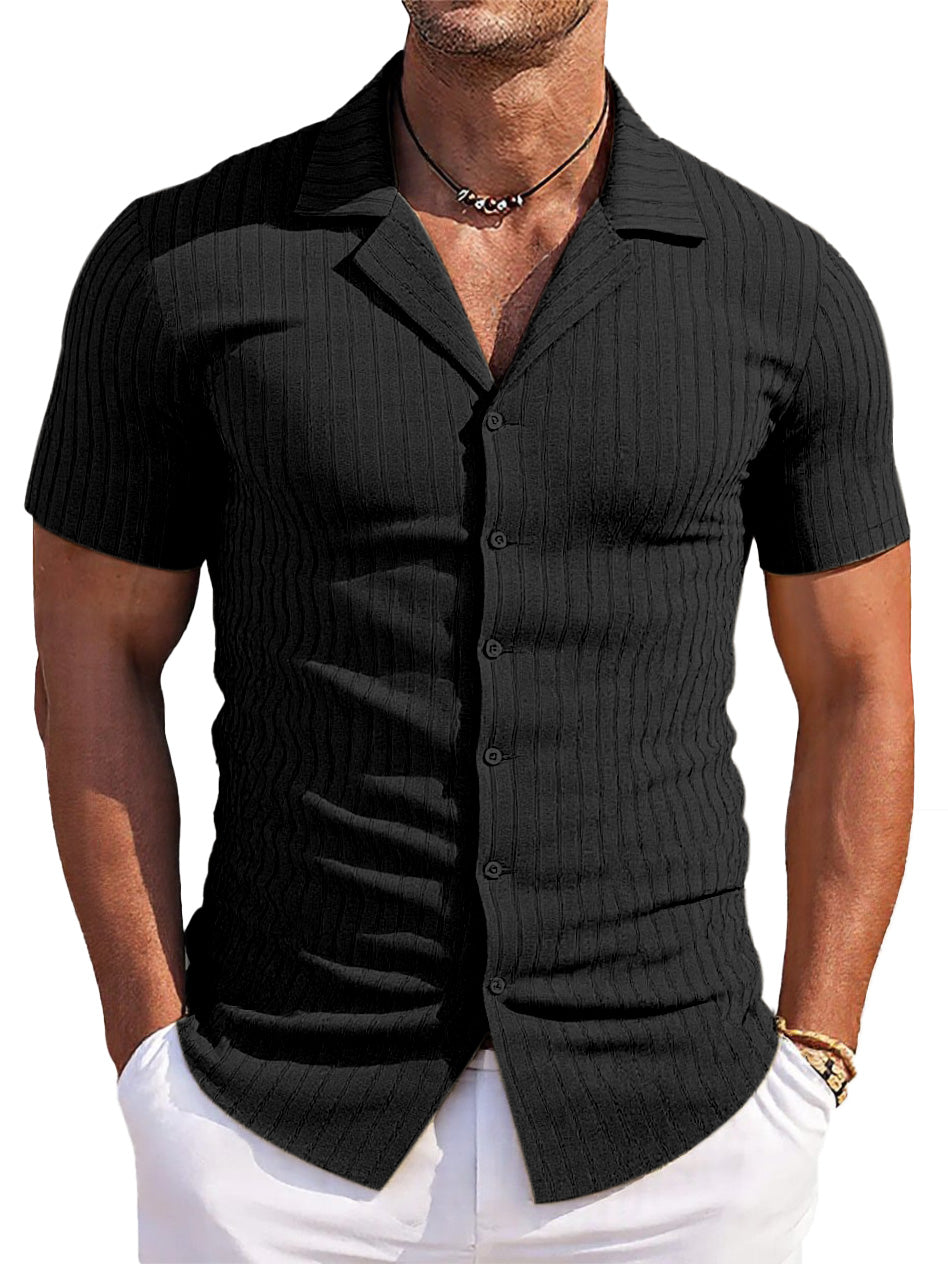 Men's Casual Solid Color Jacquard Short-sleeved Cardigan