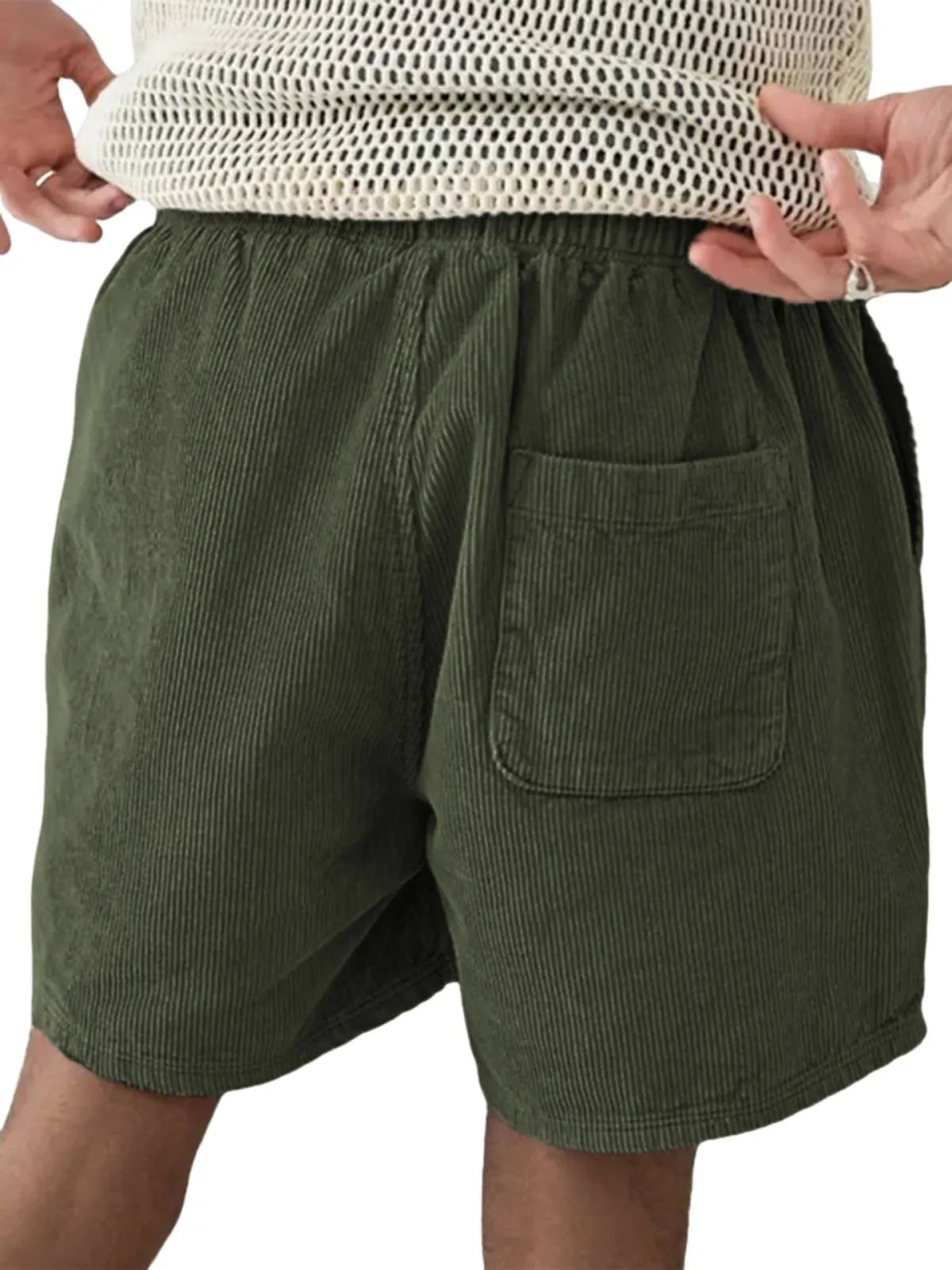 Men's Stylish Corduroy Utility Pocket Lace-up Drawstring Casual Shorts