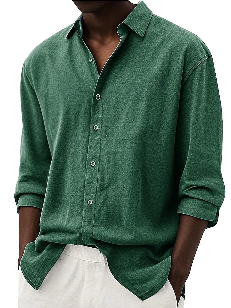 Men's Fashion Retro Casual Lapel Long-sleeved Shirt