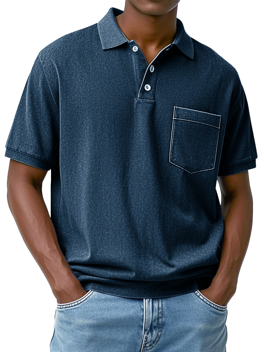 Men's Fashion Everyday Short-sleeved Lapel Pocket Polo Shirt
