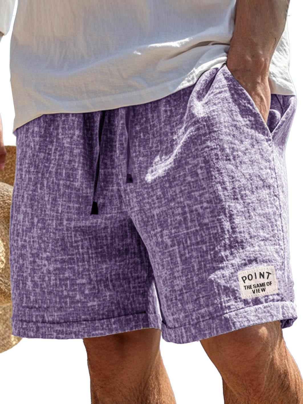 Men's Fashion Casual Hemp Fabric Pocket Embroidered Logo Shorts
