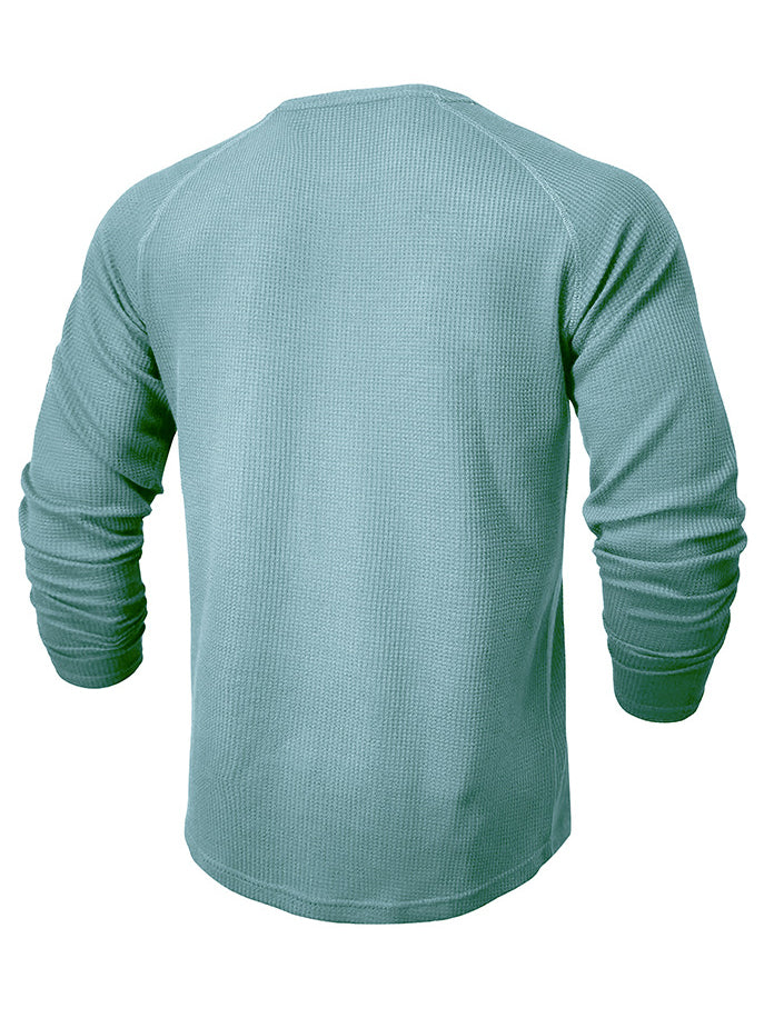 Men's Waffle Henley Collar Textured Long-sleeved Top