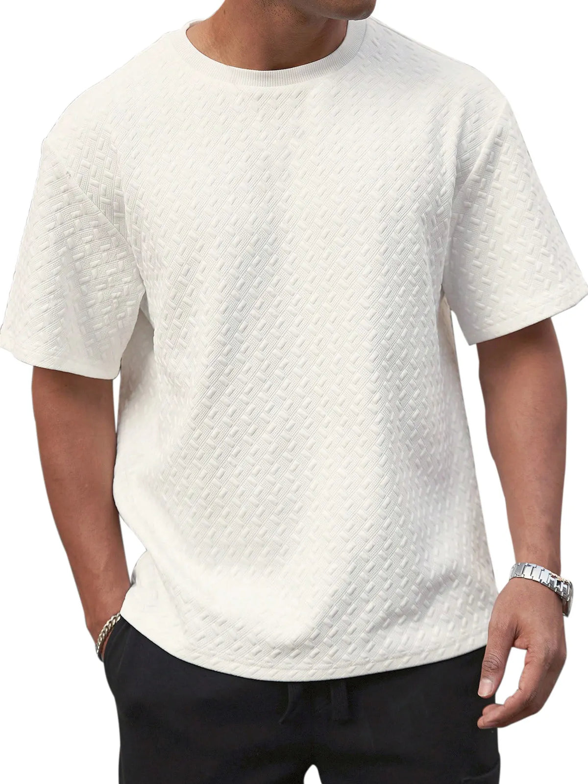 Men's Summer Simple Solid Color Texture Loose Round Neck Short-sleeved T-shirt