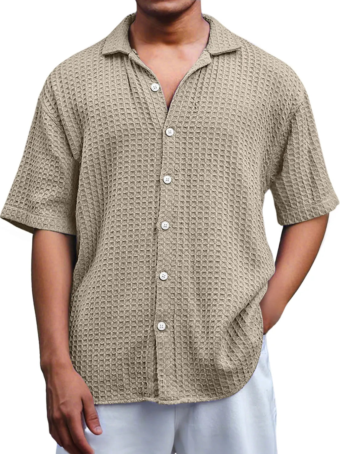 Men's Everyday Waffle Casual Lapel Comfort Short Sleeve Shirt