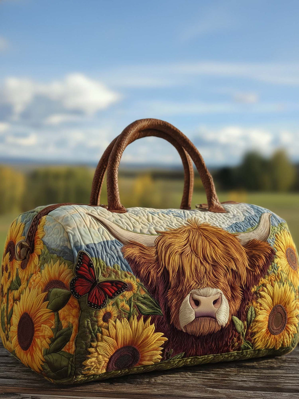 Highland Cow Quilted Duffle Bag
